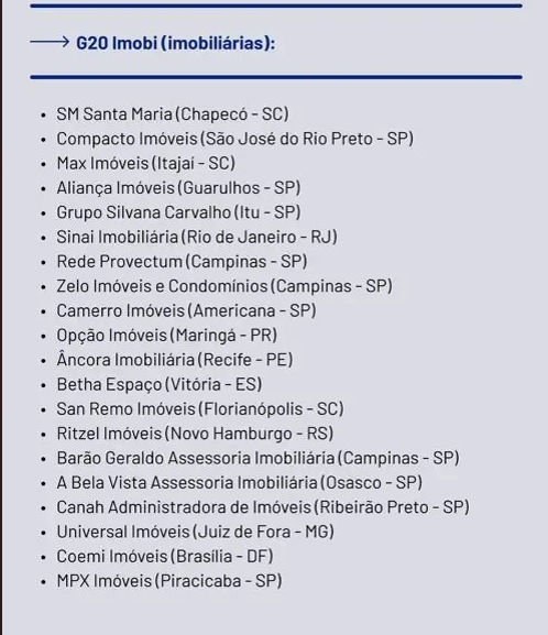 Ranking do G20 IMOBI Superlgócia revista exame